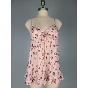 Y2K‎ 2009 Victoria's Secret Sz L Babydoll Chocolate Cherry Pink Mesh It Girl